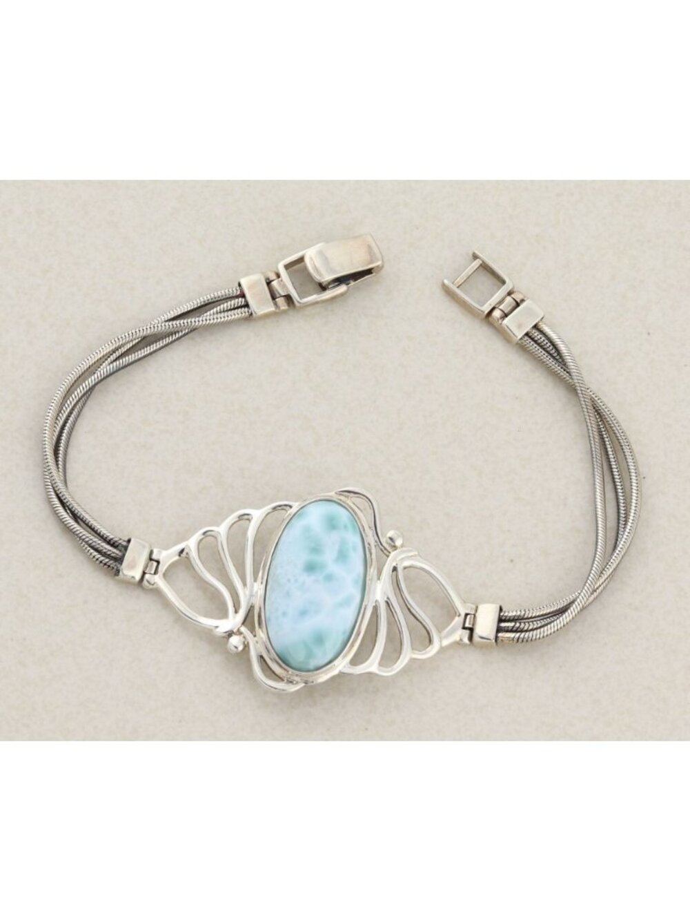 Sterling Silver Larimar Blue Dolphin Stone Bracelet 7 3/4" inch
